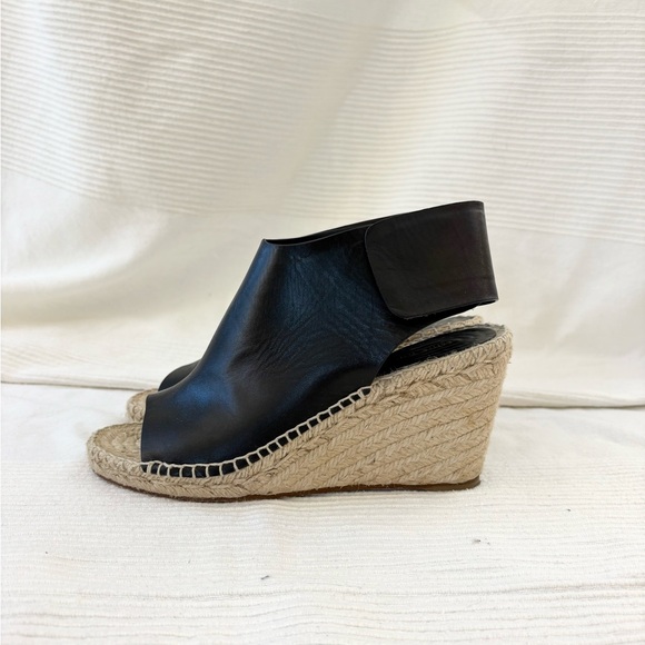 CÉLINE PARIS Black Leather Jute Espadrille Open Toe Heel Wedges EU 38 - Picture 2 of 14